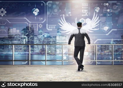 Angel investor concept with businessman with wings