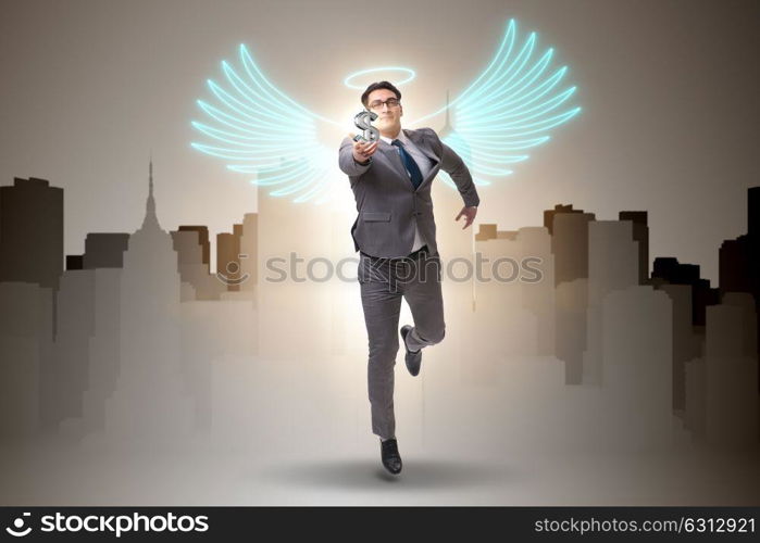 Angel investor concept with businessman with wings