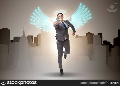 Angel investor concept with businessman with wings