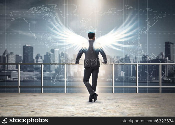 Angel investor concept with businessman with wings