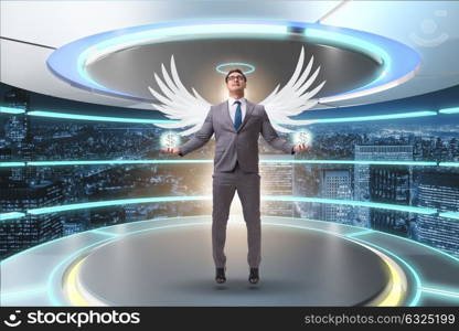 Angel investor concept with businessman with wings