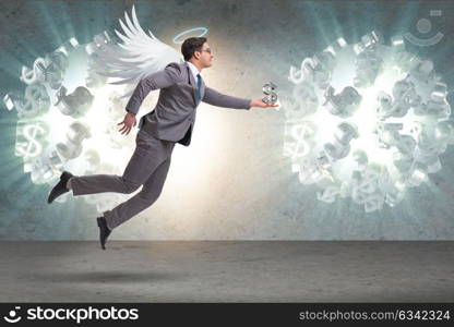 Angel investor concept with businessman with wings