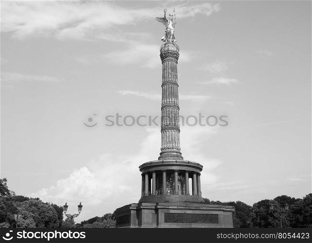 Angel statue in Berlin in black and white. Angel statue aka Siegessaeule (meaning Victory Column) in Tiergarten park in Berlin, Germany in black and white