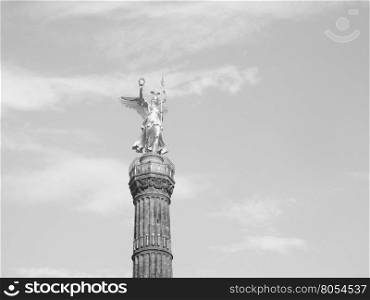 Angel statue in Berlin in black and white. Angel statue aka Siegessaeule (meaning Victory Column) in Tiergarten park in Berlin, Germany in black and white