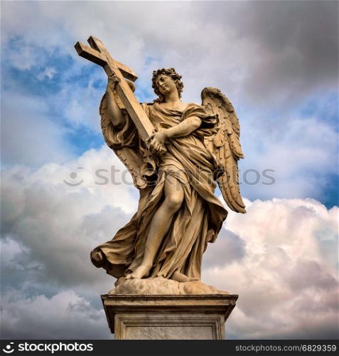 Angel with the Cross on Aelian Bridge in Rome, Italy
