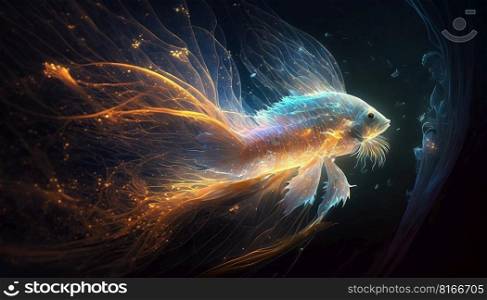  Angelfish with long flowing fins, with translucent streamline interpretation created by generative AI