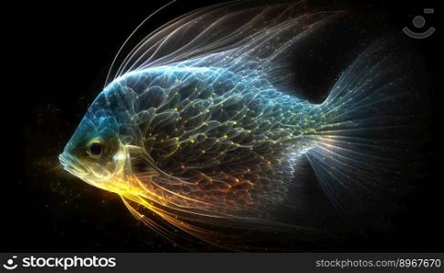  Angelfish with long flowing fins, with translucent streamline interpretation created by generative AI