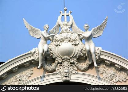 Angels on the top of building of opera in Ho Shi Minh, Vietnam