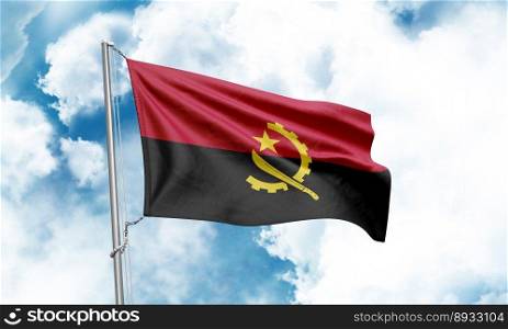 Angola flag waving on sky background. 3D Rendering