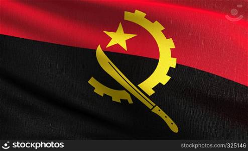 Angola national flag blowing in the wind isolated. Official patriotic abstract design. 3D rendering illustration of waving sign symbol.