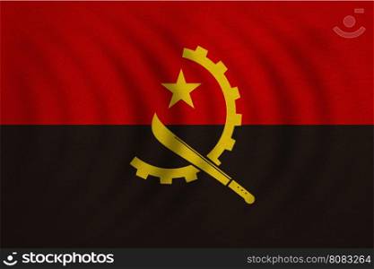 Angolan national official flag. African patriotic symbol, banner, element, background. Correct colors. Flag of Angola wavy with real detailed fabric texture, accurate size, illustration