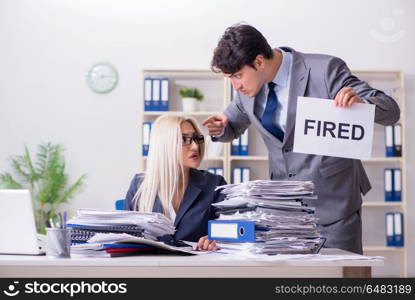 Angry boss firing his assistant secretary