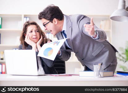 Angry boss unhappy with female employee performance