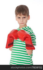 Angry boy pugilist isolated on a white background