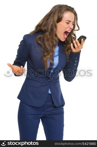 Angry business woman shouting in cell phone