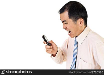 Angry businessman with cellphone