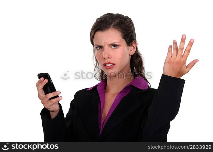 angry businesswoman holding a cell