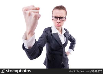 Angry businesswoman isolated on the white