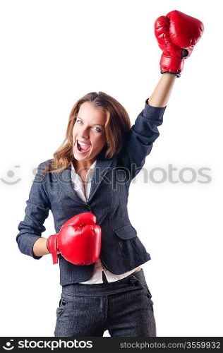 Angry businesswoman with boxing gloves