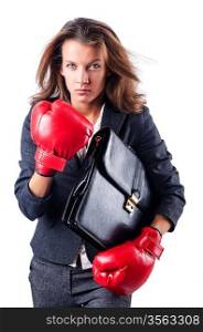 Angry businesswoman with boxing gloves