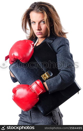 Angry businesswoman with boxing gloves