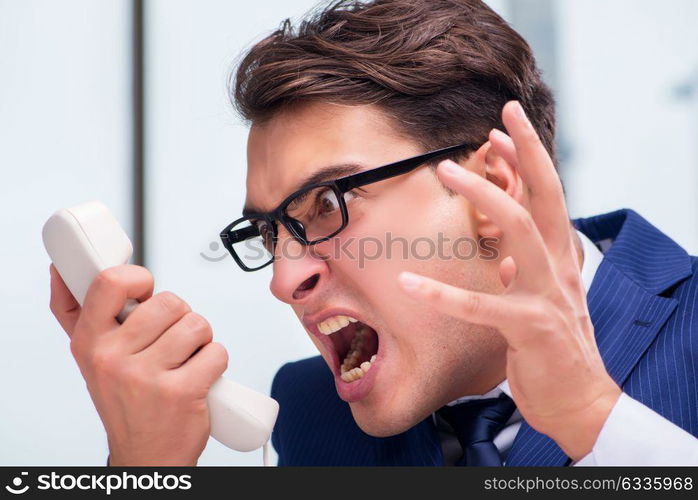 Angry call center employee yelling at customer