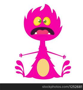 Angry cartoon dragon. Vector Halloween pink monster illustration. Design for children book, sticker, print or party decoration. Funny cartoon monster character