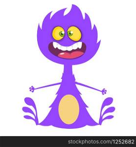 Angry cartoon dragon. Vector Halloween violet monster illustration.. Funny cartoon monster character
