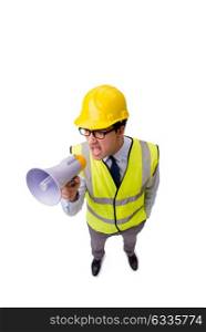 Angry construction supervisor isolated on white