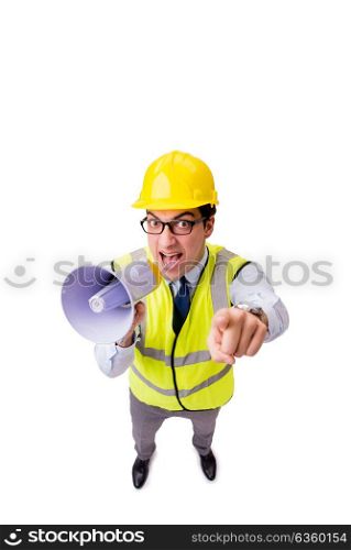 Angry construction supervisor isolated on white