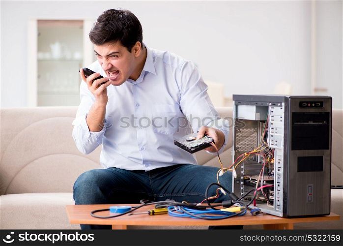 Angry customer trying to repair computer with phone support
