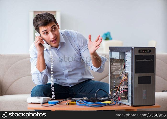 Angry customer trying to repair computer with phone support