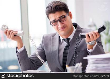 Angry helpdesk operator yelling in office