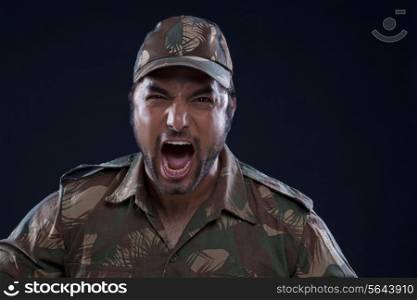 Angry Indian soldier shouting