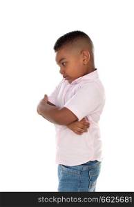Angry latin child isolated on a white background