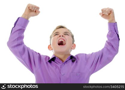 Angry little boy. Isolated on a white background