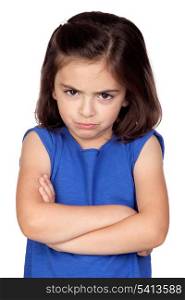 Angry little girl isolated on a over white background