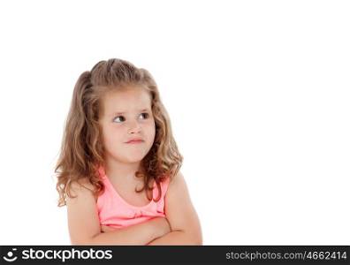 Angry little girl isolated on a white background