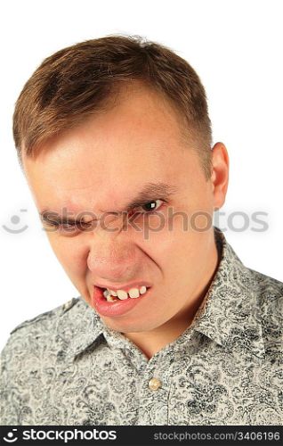 Angry man bites one&acute;s lip