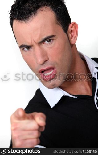 Angry man pointing his finger