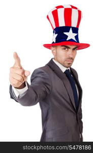 Angry man with american hat isolated on white