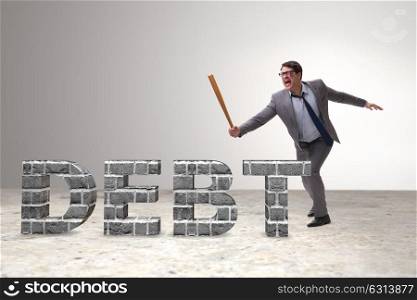 Angry man with baseball bat debt burden