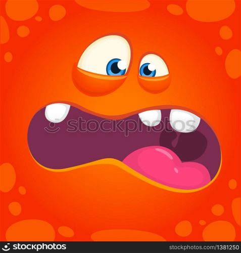 Angry Orange Monster Face. Vector illustration. Halloween cartoon monster character
