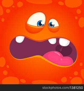 Angry Orange Monster Face. Vector illustration. Halloween cartoon monster character