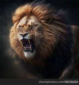 Angry Roaring Lion Portrait. AI generated Illustration.