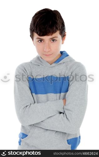 Angry teenager boy isolated on a white background