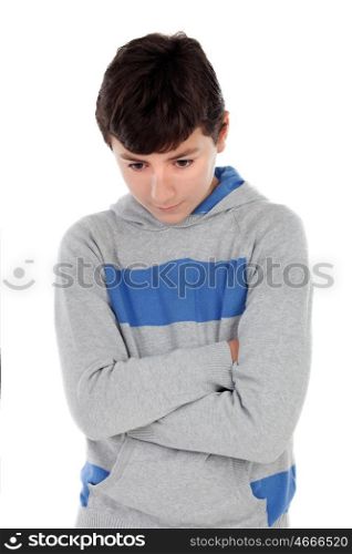 Angry teenager boy isolated on a white background