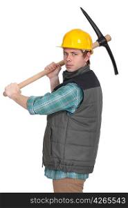Angry tradesman with a pickaxe