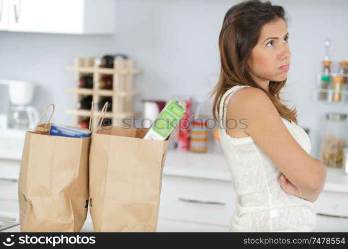 angry woman after grocery shopping