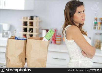 angry woman after grocery shopping